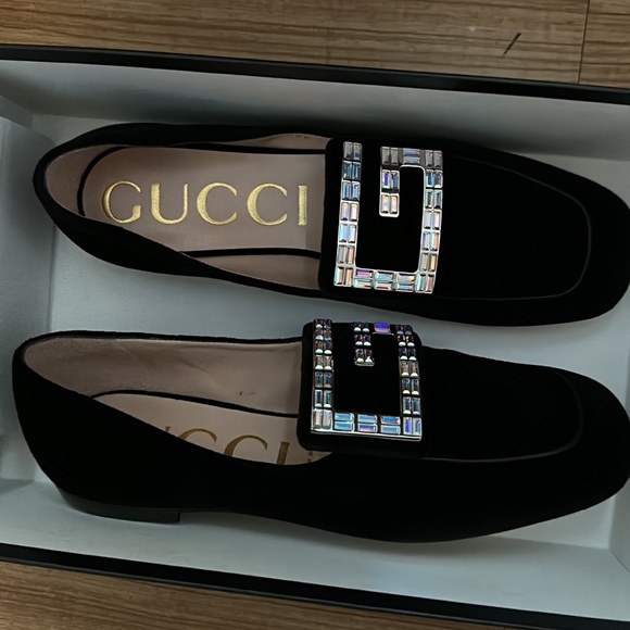 - Gucci Softy Velvet Crystal G Loafer Mocassin 39 Black - Picture 3 of 16